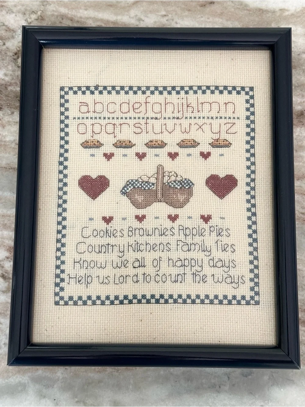 Vintage Cross Stitch 90s Framed Art -Country Kitchen /Cottage Decor /Grandmacore